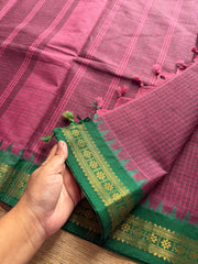 RF267 Dark onion pink with green combination Podi Kattam Kanchi cotton saree with small border