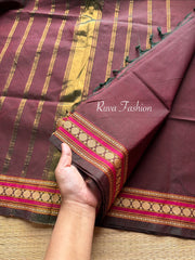RF9 Maroon Shade Soft Kanchi Cotton Saree with small thread border - RF9