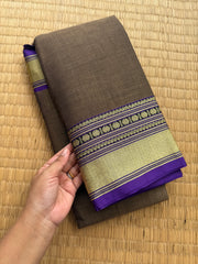 RF151 Grey shade Narayanpet Mercerised cotton saree with purple shade handwoven thread border