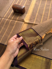 RF52 Dual Tone Biscuit Shade Kanchi cotton saree with dark brown border