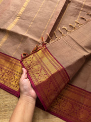 RF555 Biscuit with maroon shade Kanchi cotton saree with silk saree inspired Zari border