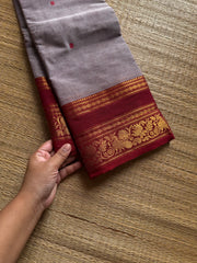 RF1347 Light grey shade Kanchi cotton saree with handmade thread buttas