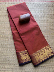 Dual Tone Rust Orange Shade Kanchi Cotton Saree With Vanasingaram Border