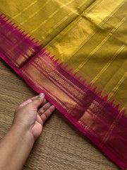 RF1302 Mustard with pink Kanchi cotton saree