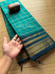Rama Blue Shade Checks /Kattam Pattern Kanchi Cotton Saree