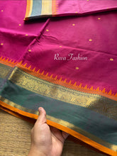 Magenta Pink and green combination Kanchi cotton saree with rich Zari woven Pallu and handmade golden Zari Buttas