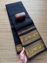 Black Monotone Retta Patta Border Kanchi Cotton Saree