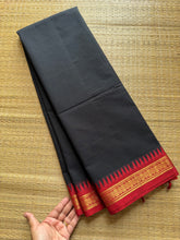 Black with maroon combination small border Kanchi cotton saree