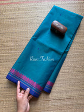RF5 peacock Blue Soft Kanchi Cotton Saree With small thread border and handwoven thread buttas - RF5