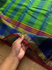 RF1310 Green Mercerised soft Narayanpet cotton saree with vintage gap border