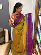 RF537 Dual tone methi green shade vintage border Podikattam Kanchi cotton saree