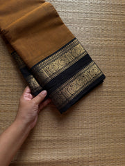 RF1064 Mustard with black Kanchi cotton saree with gap border