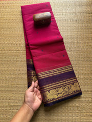 Dark Pink Kanchi Cotton Saree With Handmade Thread Buttas