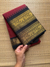 RF297 Maroon With Black Rettapet Border Kanchi Cotton Saree