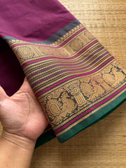 RF440 Magenta with green combination Premium & Soft Kanchi Cotton Saree with intricate horizontal stripped lines