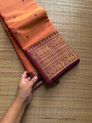RF1009 Dual tone mango shade ~ Kanchi cotton saree with handmade thread buttas