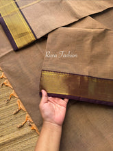 RF52 Dual Tone Biscuit Shade Kanchi cotton saree with dark brown border