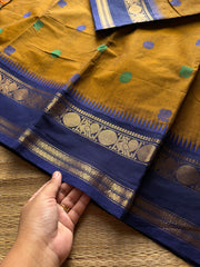 RF1389 Mustard shade ~ Premium Rich Pallu Kanchi cotton saree with Annam pattern gap border