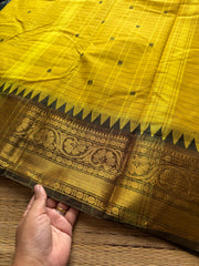 RF715 Yellow Kattam Kanchi cotton saree with handmade thread buttas