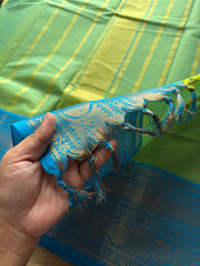 RF724 Dual tone Apple green shade kanchi cotton saree with checks / Kattam pattern