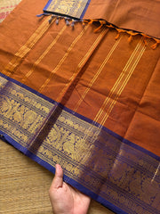 RF429 Orange with violet combination Kanchi cotton saree with silk saree inspired border