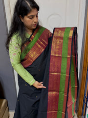RF1237 Premium Rich Pallu Kanchi Cotton Saree ~ Black