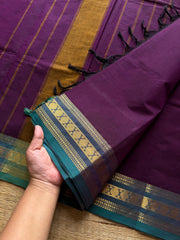 RF443 Purple with teal blue combination small Kanchi cotton saree