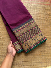 RF440 Magenta with green combination Premium & Soft Kanchi Cotton Saree with intricate horizontal stripped lines
