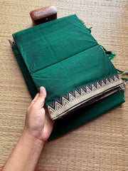 Green Narayanpet Mercerised Cotton Saree With Small Border