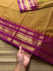 RF686 Thazhampoo border Kanchi cotton saree ~ Dual tone mustard