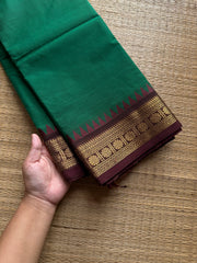RF1205 Small border Kanchi cotton saree ~ green with brown