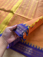 RF268 Mango shade with purple combination Podi Kattam Kanchi cotton saree with small border
