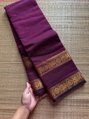 RF462 Wine shade monotone Kanchi cotton saree with Annam pattern gap / Rettapet border