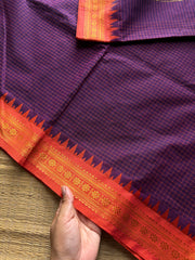 RF659 Podikattam / small checks Kanchi cotton saree ~ Purple