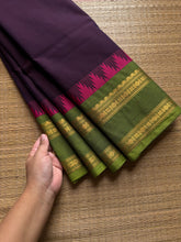 RF541 Dark wine shade Kanchi cotton saree with contrast Thazhampoo pattern gap border
