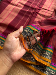RF1308 Maroon ~ Narayanpet Mercerised soft cotton saree with stripped pattern