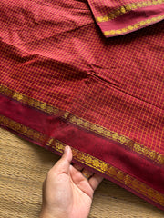 RF1217 Reddish maroon checks pattern Maheshwari semi silk cotton saree