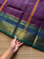 RF1242 Purple ~ Vintage Kattam Kanchi cotton saree with handmade thread buttas