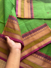 RF250 Green with magenta pink combination Kanchi cotton saree with elegant thread border and handmade thread buttas