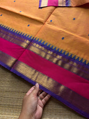 RF903 Mango shade ~ Kanchi cotton saree with handmade thread buttas