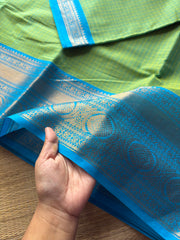 RF724 Dual tone Apple green shade kanchi cotton saree with checks / Kattam pattern