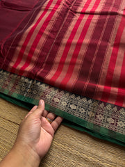 RF978 Maroon shade Mercerised soft Narayanpet cotton saree with small contrast thread border
