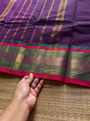 RF602 Dark purple shade Kanchi cotton saree with contrast border