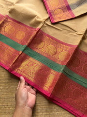 RF841 Beige shade Kanchi cotton saree with Rettapet border