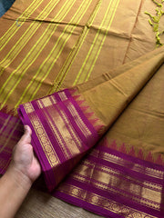 RF686 Thazhampoo border Kanchi cotton saree ~ Dual tone mustard