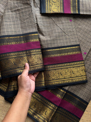 RF1221 Dual tone grey with black ~ Vintage Kattam Kanchi cotton saree with handmade thread buttas