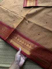 RF916 Beige ~ Kanchi cotton saree with handmade thread buttas