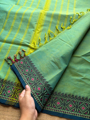 RF261 Dual tone Turquoise green shade Kanchi cotton saree with small thread border
