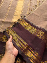 RF271 Biscuit shade Kanchi cotton saree with Ganga Jamuna border