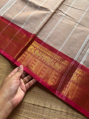 RF1188 Beige with pink combination Kanchi cotton saree ~ Silk saree inspired